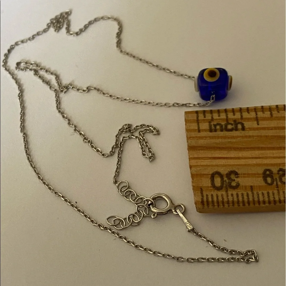 🧿925 Silver blue evil eye glass bead necklace
